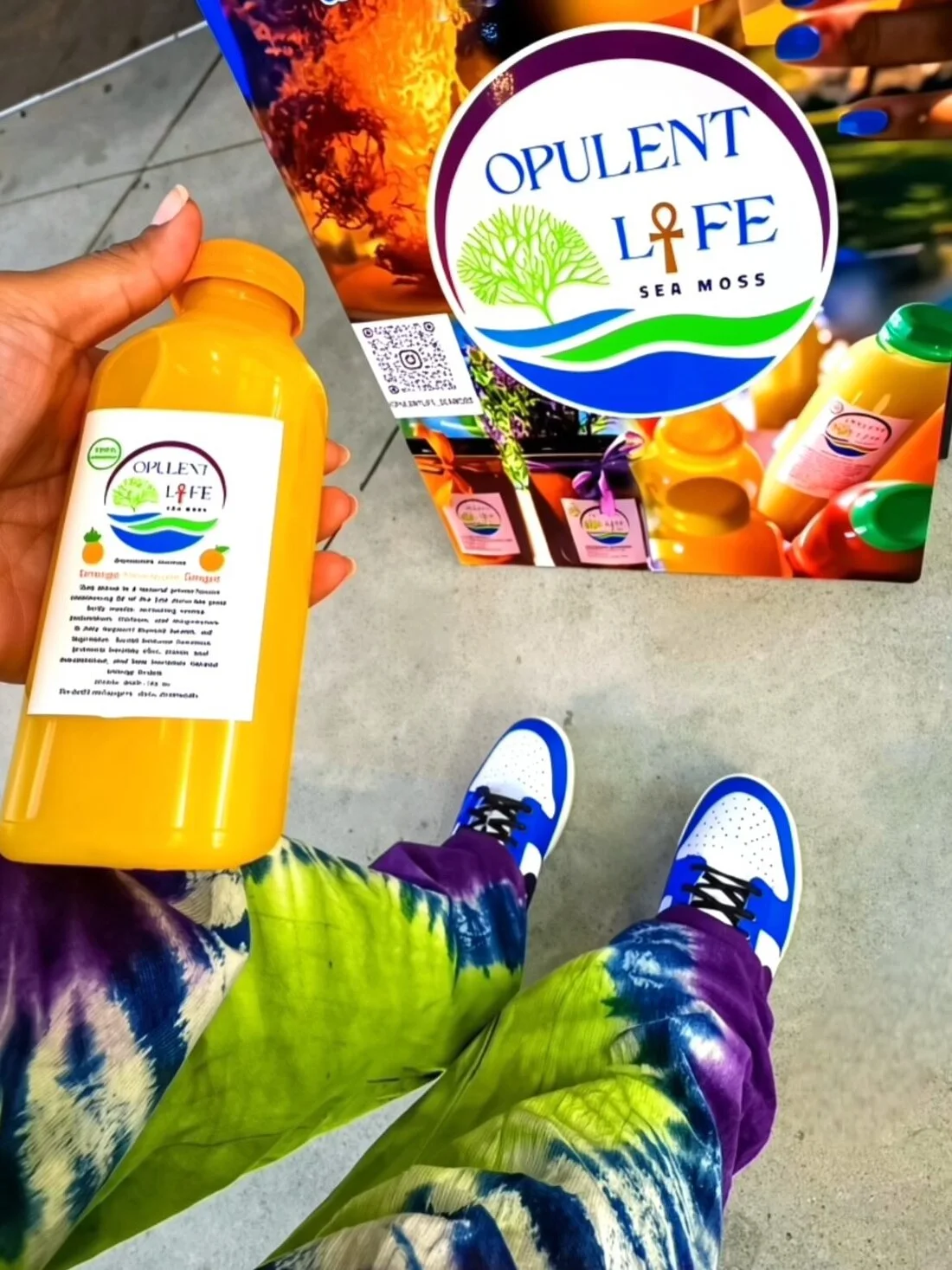 Opulent Life sea moss juice on the Venice Beach boardwalk